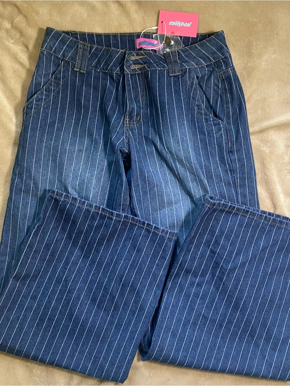 Edikted Blue Pinstripe Denim Jeans
